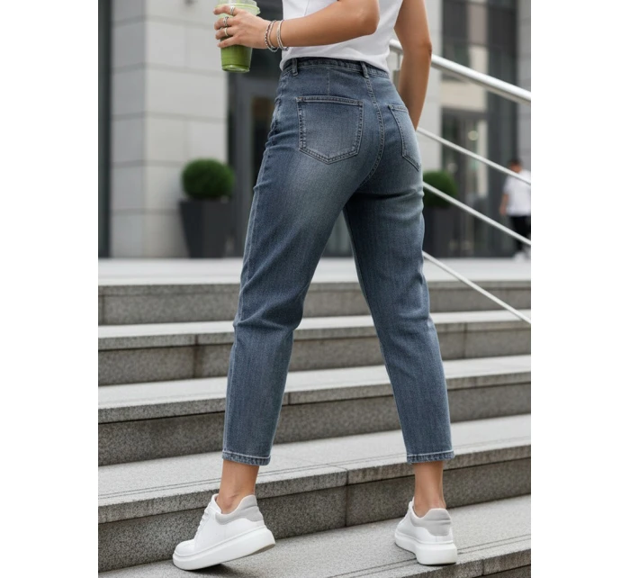 Jeansy damskie 7/8 mom fit z wysokim stanem niebieskie FashionStreet UY2905