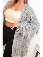 Dámský cardigan s třásněmi a volným střihem šedý