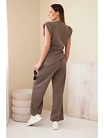 Komplet asymetrická halenka + kalhoty mocca