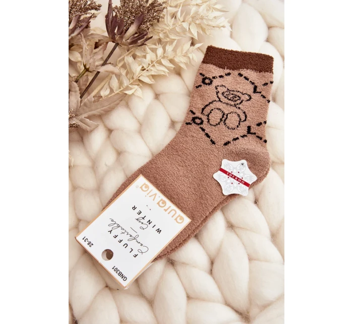 Mládežnické teplé ponožky s medvídkem, hnědé Mládežnické teplé ponožky s medvídkem, hnědé