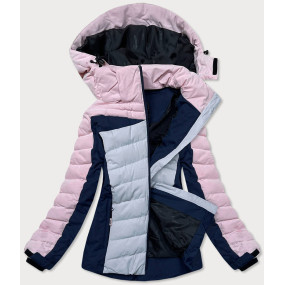 Růžovo-šedá dámská zimní sportovní bunda s kapucí (B2378)