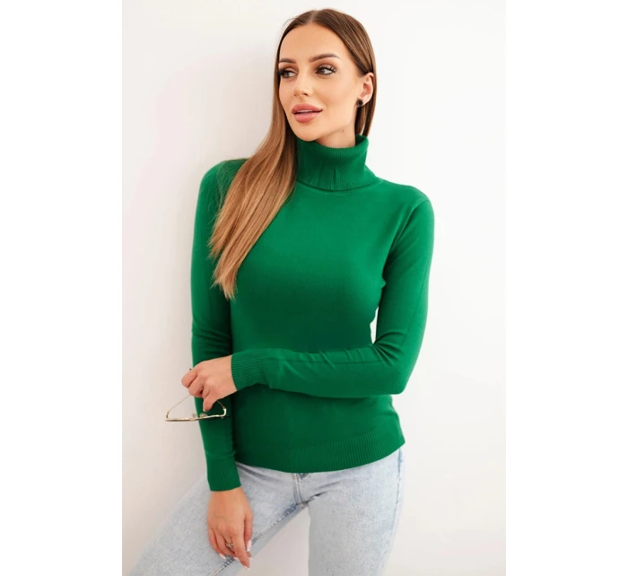 Dámský svetr z viskózy s rolákem a dlouhým rukávem zelený