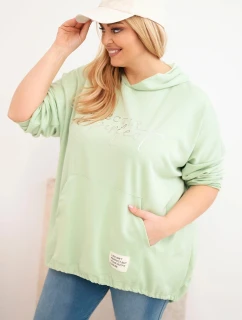 Dámská mikina Plus Size s kapucí a potiskem mátová