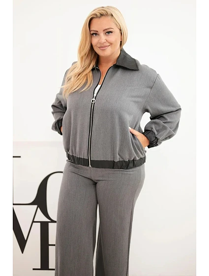 Dámský komplet Plus Size s mikinou na zip a širokými kalhotami grafitový Dámský komplet Plus Size s mikinou na zip a širokými kalhotami grafitový