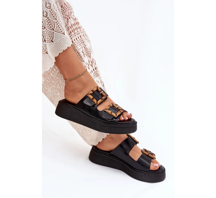 Eko Kožené Sandály Dámské Na Platformě S Přezkami Černé model 21699641 - Boto Eko Kožené Sandály Dámské Na Platformě S Přezkami Černé model 21699641 - Boto