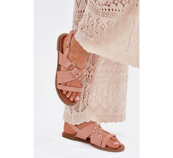 Dámské Sandály Na Plochém Podpatku Se Zlatými Růžové model 21702293 - Boto Dámské Sandály Na Plochém Podpatku Se Zlatými Růžové model 21702293 - Boto