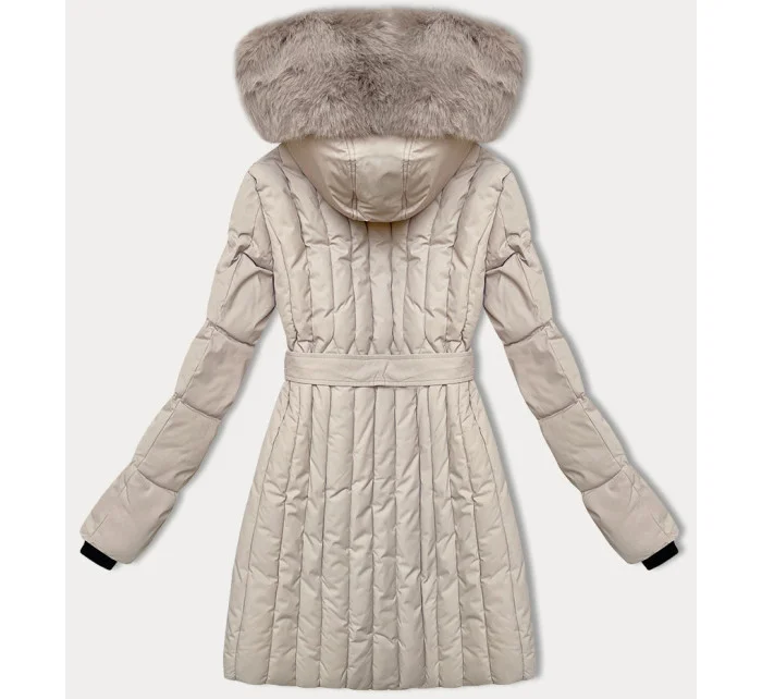 Světle béžová dámská zimní bunda s ozdobným prošíváním S'west (B8307-46)