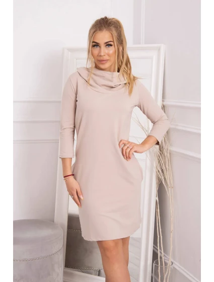 Šaty s kapucí a kapsami béžové