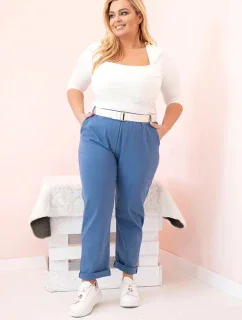 Dámské bavlněné kalhoty Plus Size s páskem džínovina
