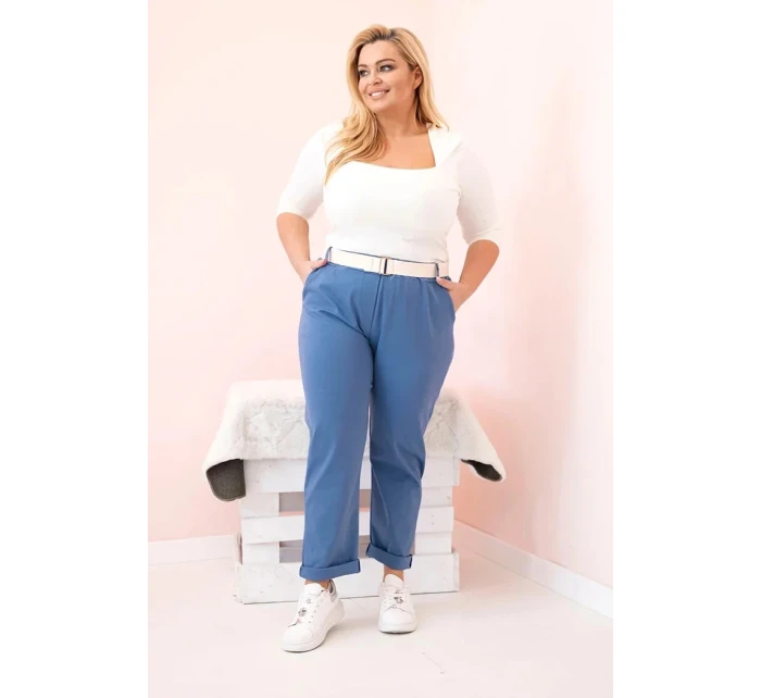 Dámské bavlněné kalhoty Plus Size s páskem džínovina