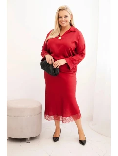 Komplet dámský Plus Size se  a krajkou bordový model 21486204 - K-Fashion