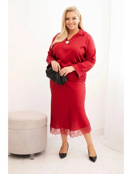 Komplet dámský Plus Size se  a krajkou bordový model 21486204 - K-Fashion