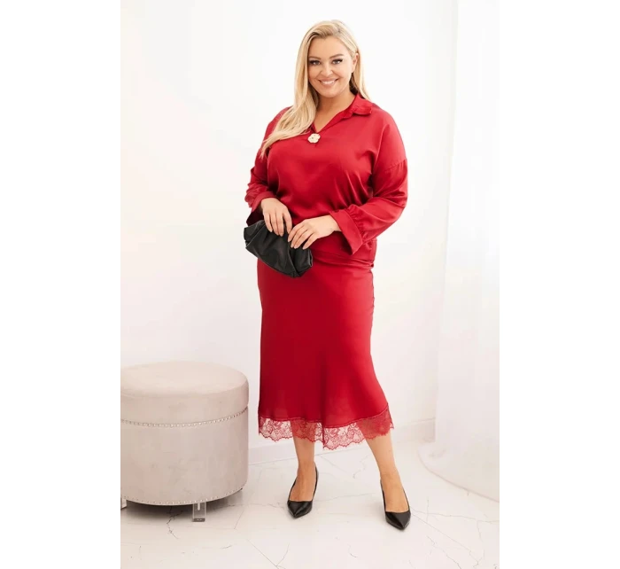 Komplet dámský Plus Size se  a krajkou bordový model 21486204 - K-Fashion