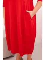 Dámská bavlněná sukýnka Plus Size s ohrnutým rukávem a kapsami červená