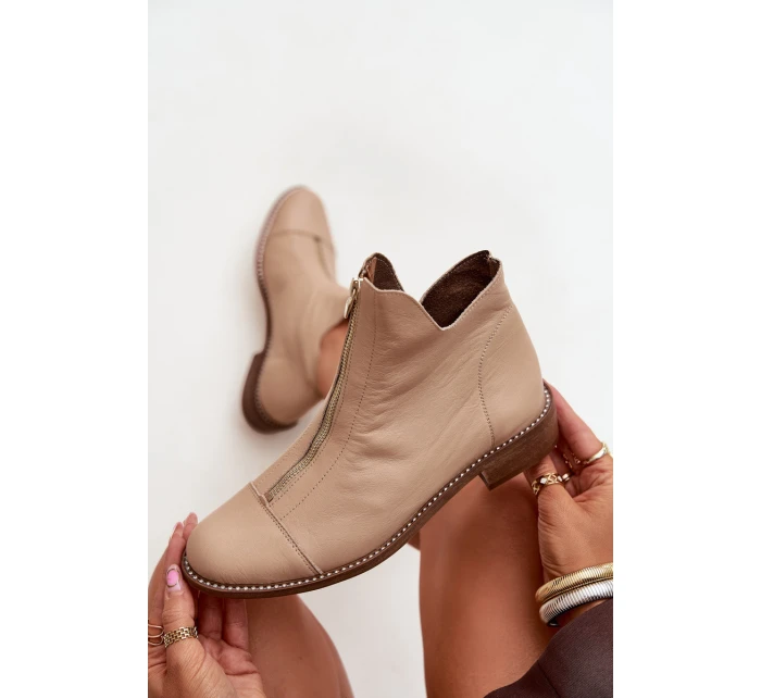 Kožené Boty Na Zip Béžové Zazoo 2785/079 Kožené Boty Na Zip Béžové Zazoo 2785/079