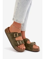 Dámské pantofle na korkové platformě se zlatými sponami Zelená Tovessa Dámské pantofle na korkové platformě se zlatými sponami Zelená Tovessa