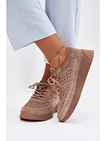 Kožené polobotky sneakers dámské vzorované Sergio Leone SP-013 Světle hnědé Kožené polobotky sneakers dámské vzorované Sergio Leone SP-013 Světle hnědé