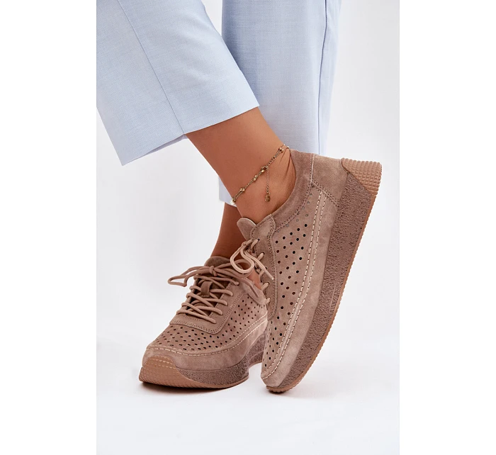 Kožené polobotky sneakers dámské vzorované Sergio Leone SP-013 Světle hnědé Kožené polobotky sneakers dámské vzorované Sergio Leone SP-013 Světle hnědé