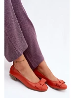 Kožené baleríny s mašlí model 22133508 Oranžové - Maciejka