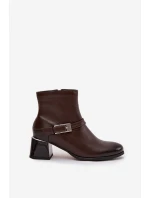 Dámské kožené botky na podpatku Zazoo – čokoládové Dámské kožené botky na podpatku Zazoo – čokoládové