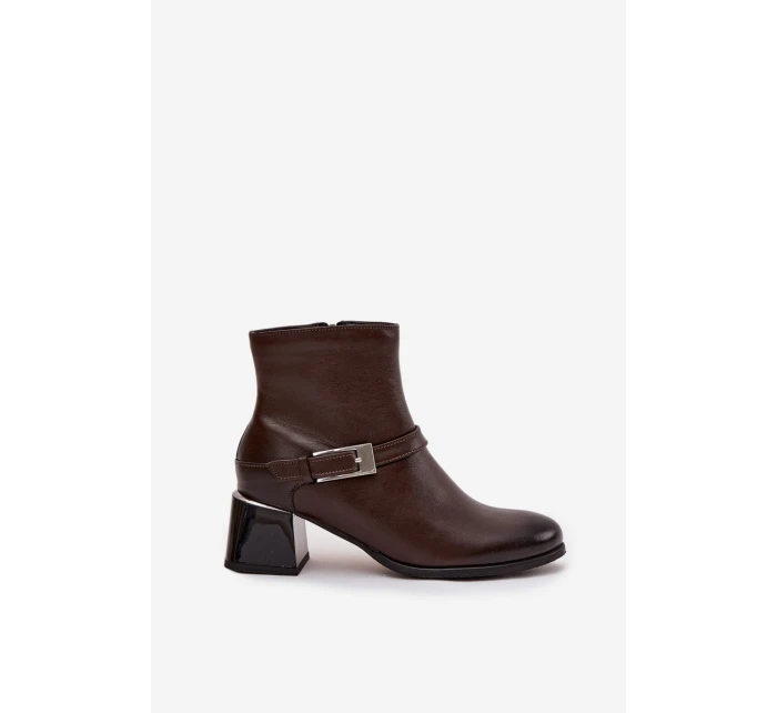 Dámské kožené botky na podpatku Zazoo – čokoládové Dámské kožené botky na podpatku Zazoo – čokoládové