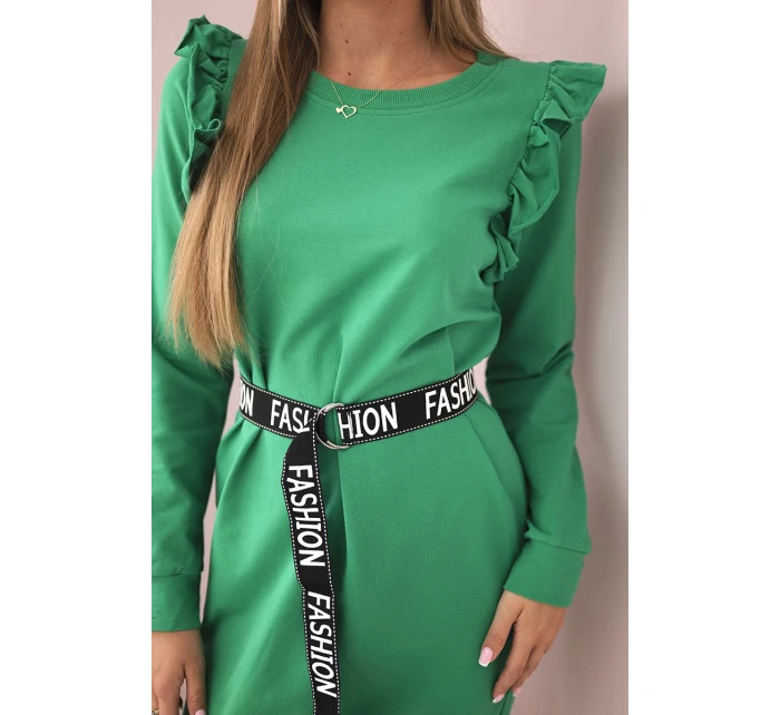 Dámské šaty s volány a páskem zelená Dámské šaty s volány a páskem zelená