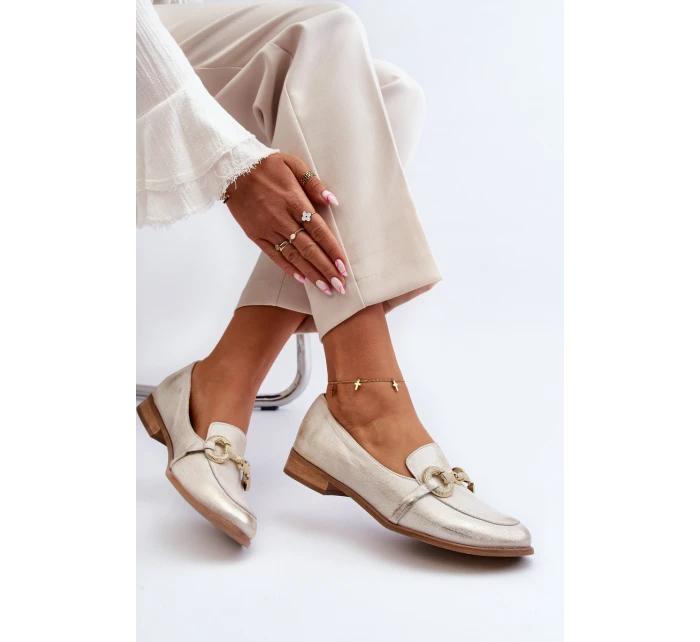 Dámské kožené mokasíny s ozdobou Zazoo 2880 Zlaté