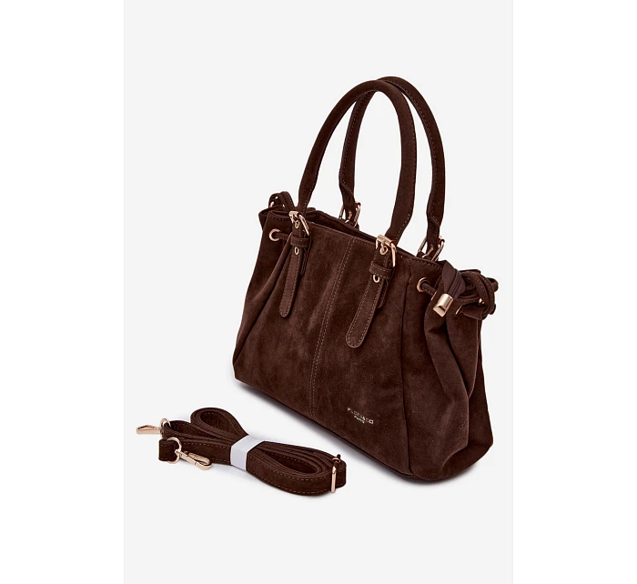 Kožená kabelka z ekologického semiše čokoládová Vessia