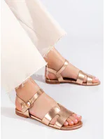 Praktické  sandály zlaté dámské bez podpatku