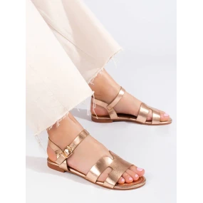 Praktické  sandály zlaté dámské bez podpatku