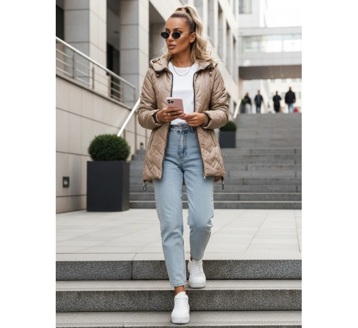 Kurtka przejściowa damska pikowana z kapturem beżowa model 22025039 - FashionStreet