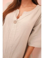 Dámská mušelínová košile s knoflíkem tmavě béžová