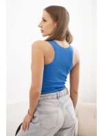 Dámská pruhovaná tílko s ozdobnou nášivkou chabrová