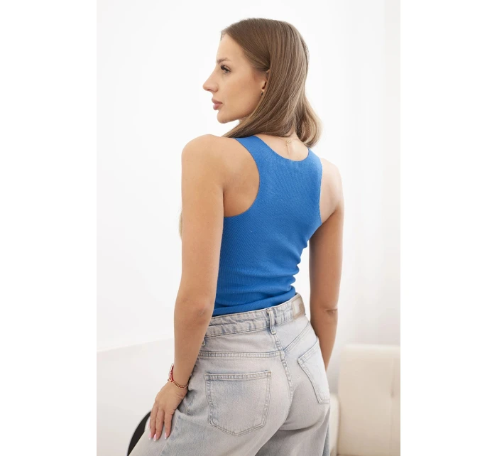 Dámská pruhovaná tílko s ozdobnou nášivkou chabrová