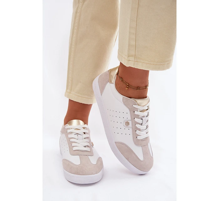 Dámské tenisky z pravé kůže LR61-7091 Bílé Dámské tenisky z pravé kůže LR61-7091 Bílé