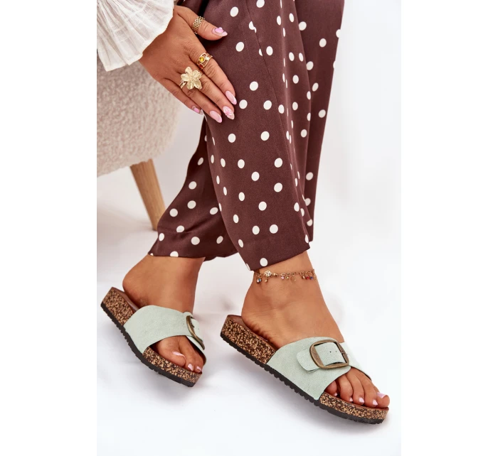 Dámské pantofle s přezkou na korkové platformě – mentolové Zavira Dámské pantofle s přezkou na korkové platformě – mentolové Zavira