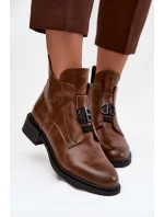 Dámské zateplené kožené boty Briselda – hnědé, s dekorativním detailem Dámské zateplené kožené boty Briselda – hnědé, s dekorativním detailem