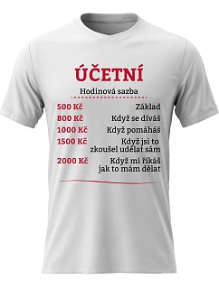 Dámské bavlněné tričko s potiskem - HODINOVÁ SAZBA ÚČETNÍ - bílé