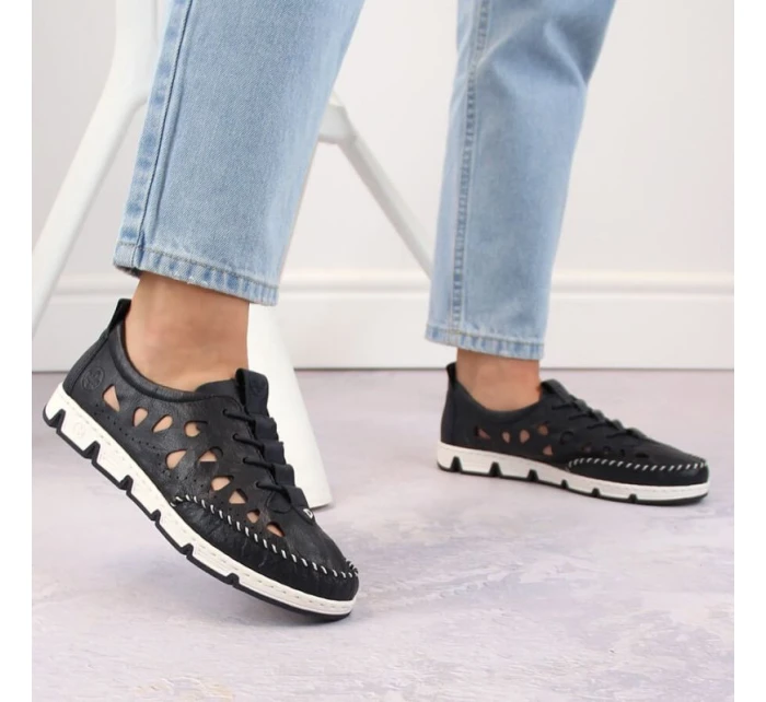 Rieker W RKR652 námořnicky modrá kožená polobotka s prolamovanou podrážkou Rieker W RKR652 námořnicky modrá kožená polobotka s prolamovanou podrážkou