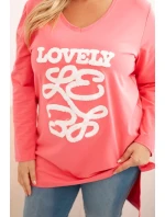 Dámská blůza Plus Size bavlněná s nápisem a výstřihem do V růžová Dámská blůza Plus Size bavlněná s nápisem a výstřihem do V růžová