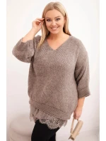 Dámská souprava svetr s V výstřihem a viskózová blůza s krajkovým spodkem fango Dámská souprava svetr s V výstřihem a viskózová blůza s krajkovým spodkem fango