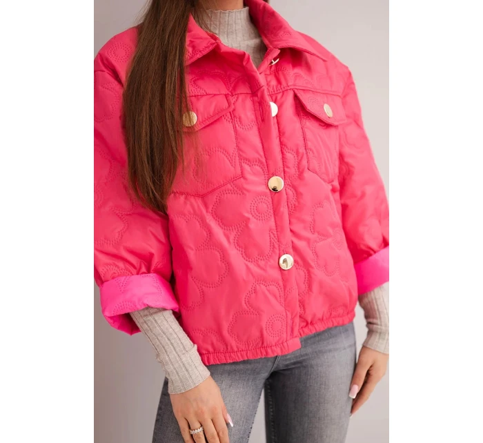 Dámská jarní prošívaná bunda s květinovým vzorem růžová