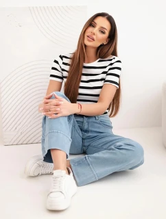 Dámské kalhoty s širokými nohavicemi a vysokým pasem denim modré