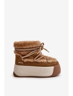 Kožené Dámské Sněhule Na Silné Podešvi S Kožešinou Big Star model 21669685 Hnědé - Big Star Shoes Kožené Dámské Sněhule Na Silné Podešvi S Kožešinou Big Star model 21669685 Hnědé - Big Star Shoes