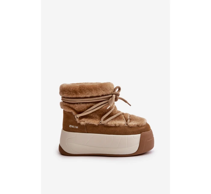 Kožené Dámské Sněhule Na Silné Podešvi S Kožešinou Big Star model 21669685 Hnědé - Big Star Shoes Kožené Dámské Sněhule Na Silné Podešvi S Kožešinou Big Star model 21669685 Hnědé - Big Star Shoes