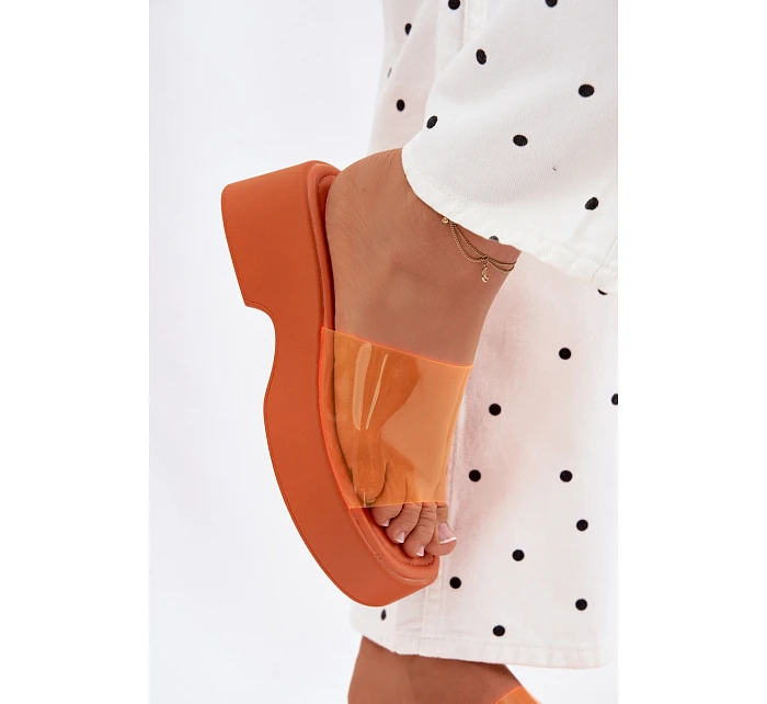 Dámské sandály na platformě s průhledným páskem Oranžové Selestia