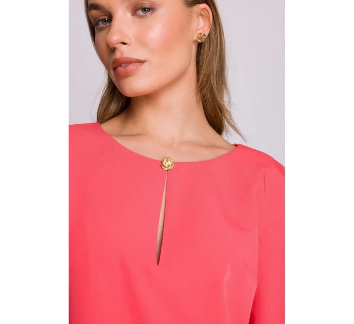 Šaty uvolněného střihu s výstřihem s  korálová barva model 20966115 - STYLOVE