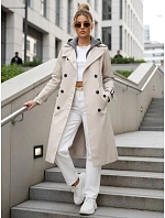 Dámský dvouřadý trenčkot s kapucí světle béžový FashionStreet TY5655