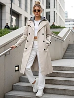 Dámský dvouřadý trenčkot s kapucí světle béžový FashionStreet TY5655