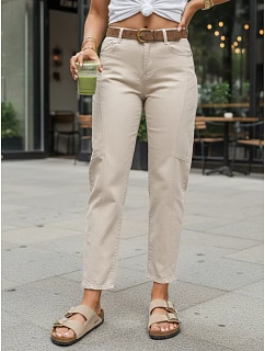 Dámské džíny mom fit s páskem béžové FashionStreet UY3055
